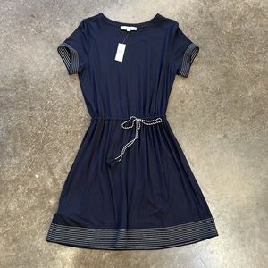 Loft Sz. Small Navy Jersey knit Dress waist tie
